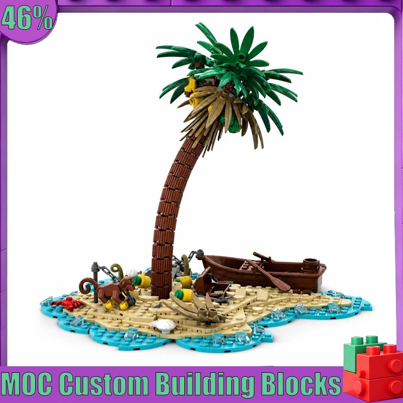 288PCS Pirate Island Wreck MOC Beach Scene Model Custom Puzzle DIY Creative Assembly Educational Toy Building Blocks Collection