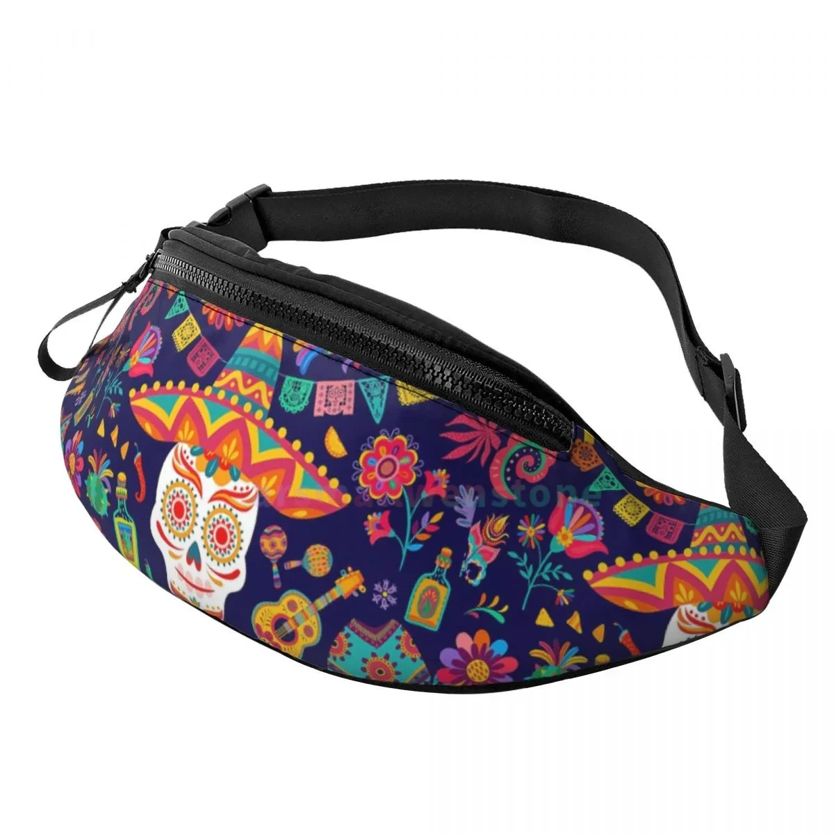 Day Of The Dead Waist Bag with Headphone Hole Belt Bag Fashion Hip  Bag for Outdoor Casual Travelling Hiking Cycling