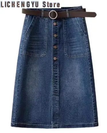 

High Waist Denim Skirt Women Spring Summer New Vintage One breasted Split Wrap Hip A-line Slim Skirt Casual Female Clothin