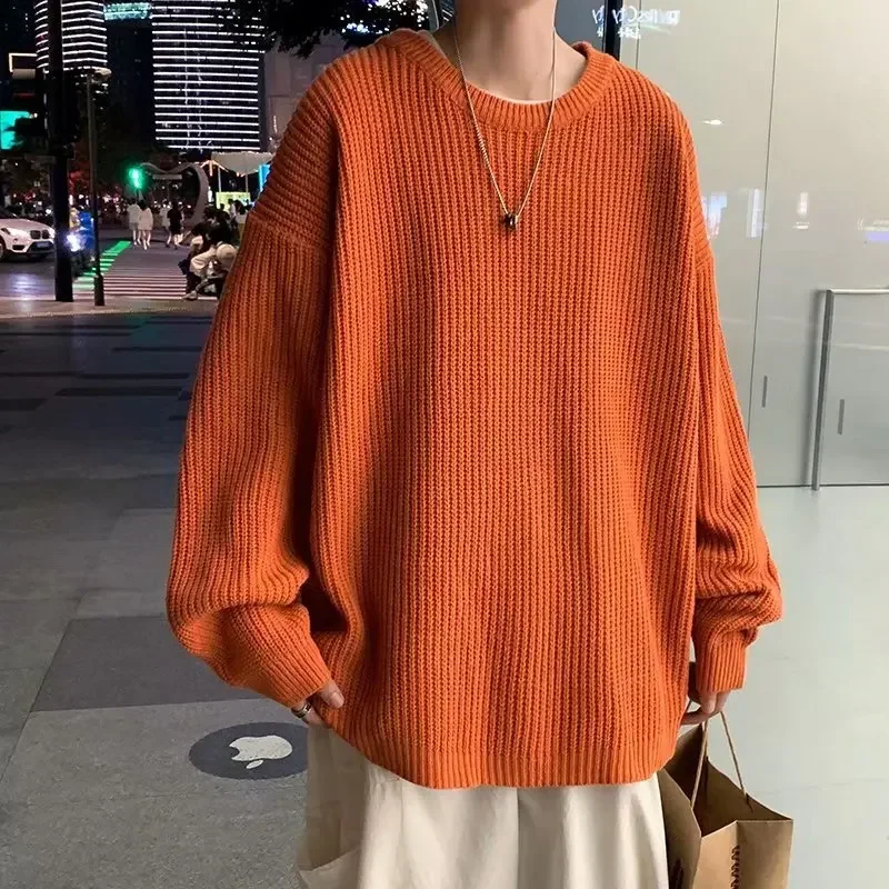 Korean Fashion Sweaters Men Autumn Solid Color Wool Sweaters Slim Fit Men Street Wear Mens Clothes Knitted Sweater Men Pullovers