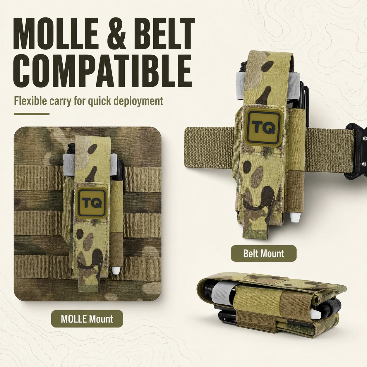 Tactical Tourniquet Holder Pouch for IFAK Medical Gear, Molle & Belt Compatible, Multicam with TQ Mark and Marker Slot