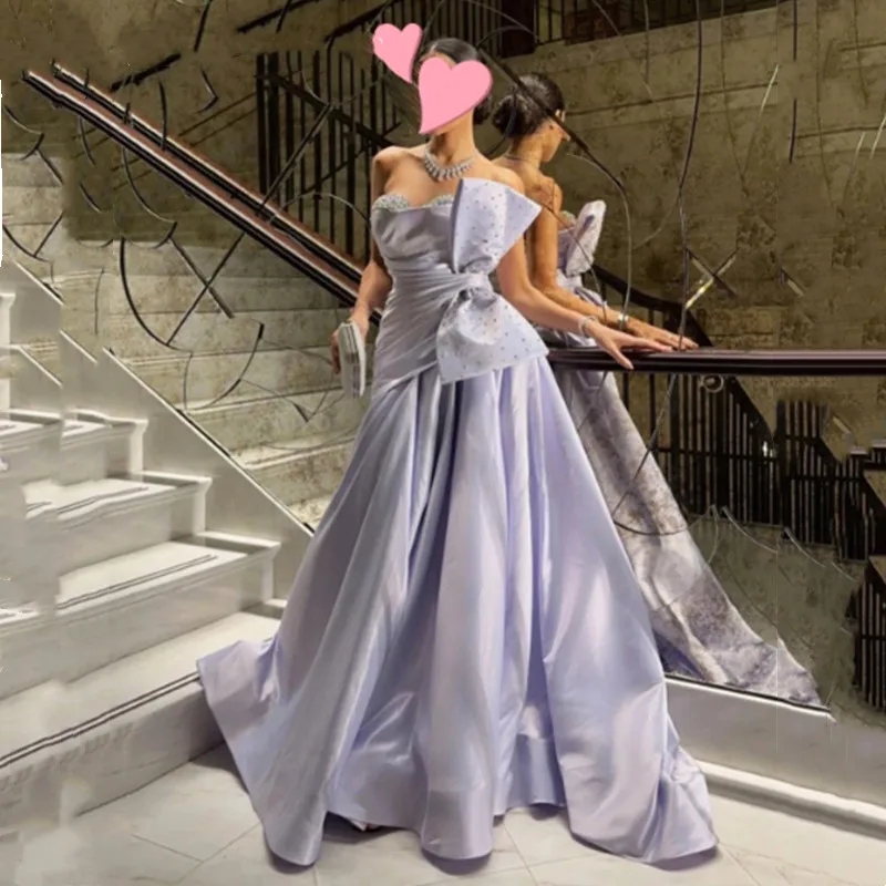 Aleeshuo Elegant Lilac A-Line Prom Dress Beaded Sequined With Bow Evening Dresses Sweetheart Simple Party Dress فساتين السهرة