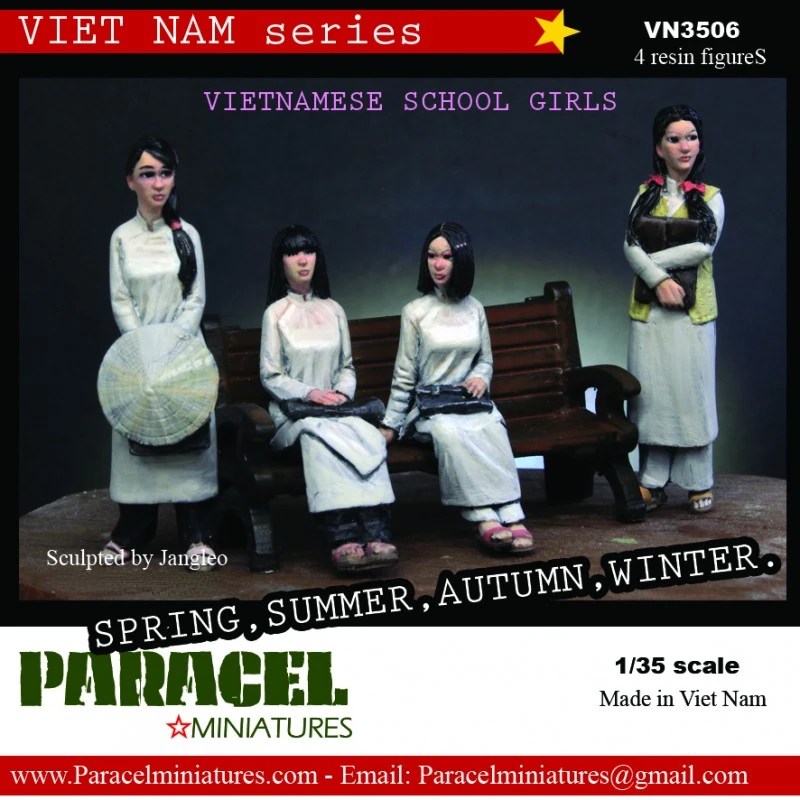 1/35 Scale Vietnamese Students 4 People Resin Figures Unassembled and Unpainted Model Kit Toys Free Shipping