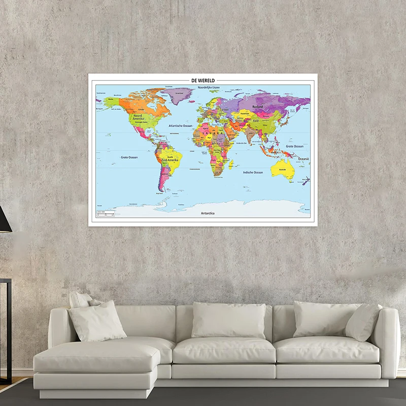 150*100cm mappa del mondo In olandese Poster dettagliato Non tessuto tela Wall Art Picture Office Home Decoration materiale scolastico