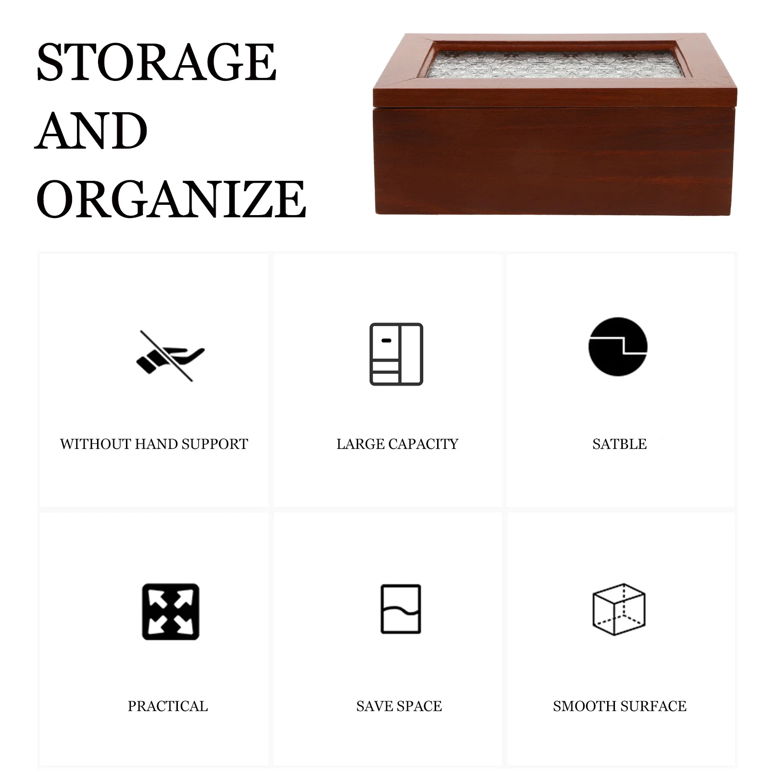 

Wooden Jewelry Box Large Capacity Vintage Style Trinket Storage Case Clear Window Organizer Desktop Candy Display Box