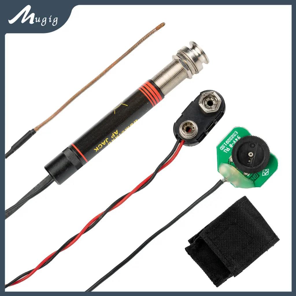 Mugig Acoustic Guitar pickup Active Dual sensor system Chrome Output Preamp Piezo Pickup For Acoustic Guitar