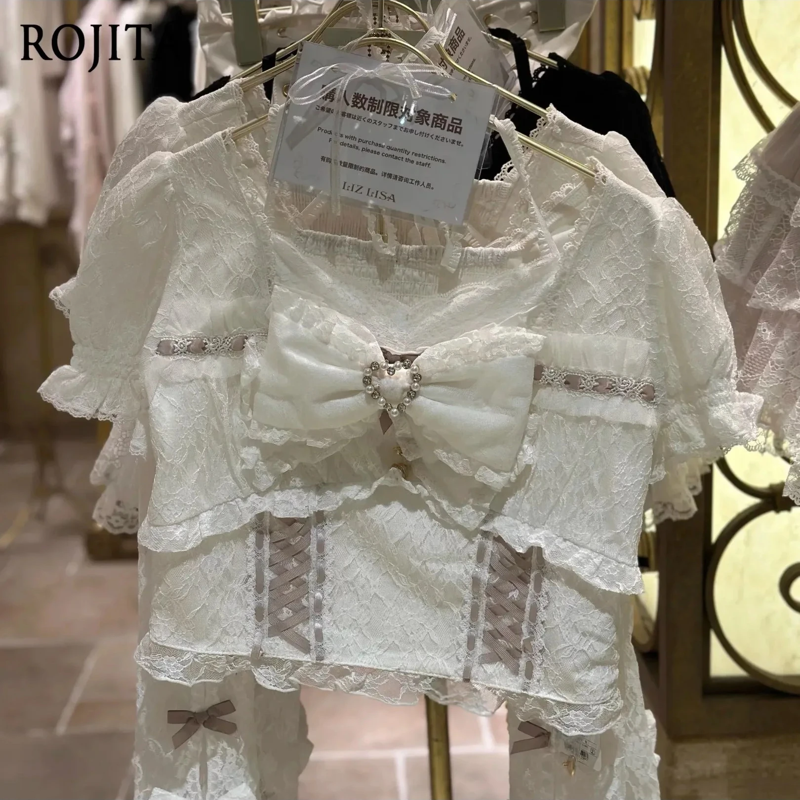 

Japanese Style Liz Sweet Cute Lolita Shirt 2026 New Bow Strap Sleeve Shirt Top Versatile Removable Sleeve White Blouse Top