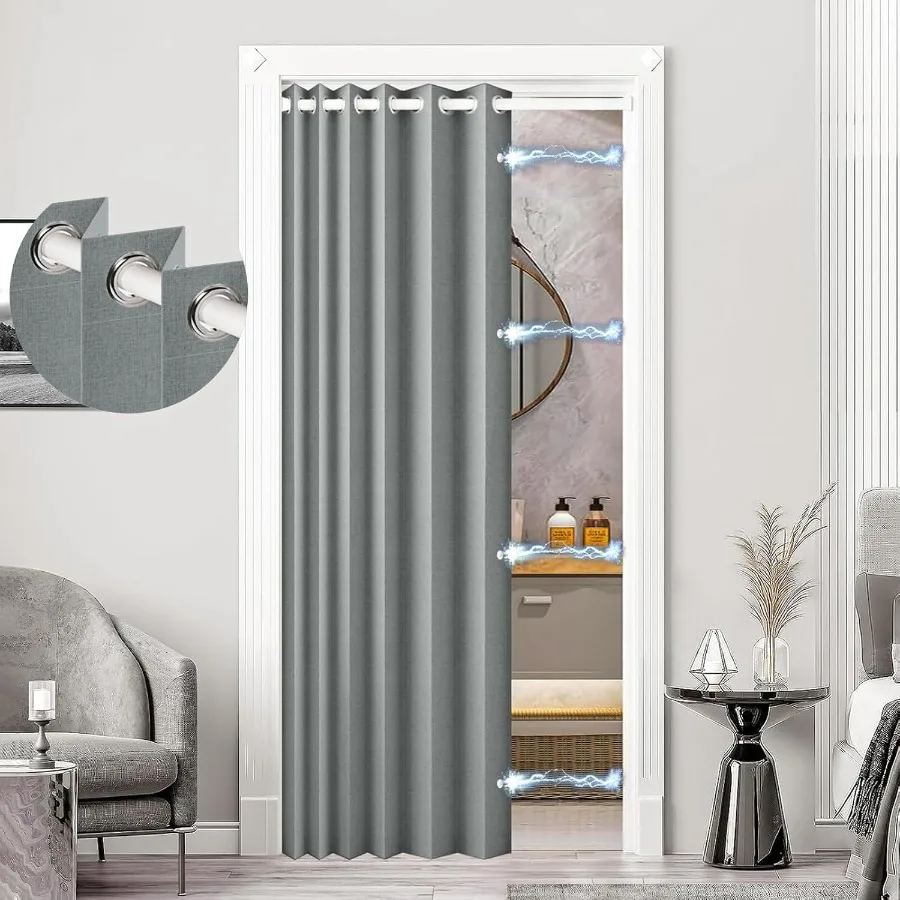 

100 Blackout Privacy Door Curtain for Doorway Magnetic Door Curtain for Closet Hallway 1 Panel W45 x L80 Gray Ideal for Home Of