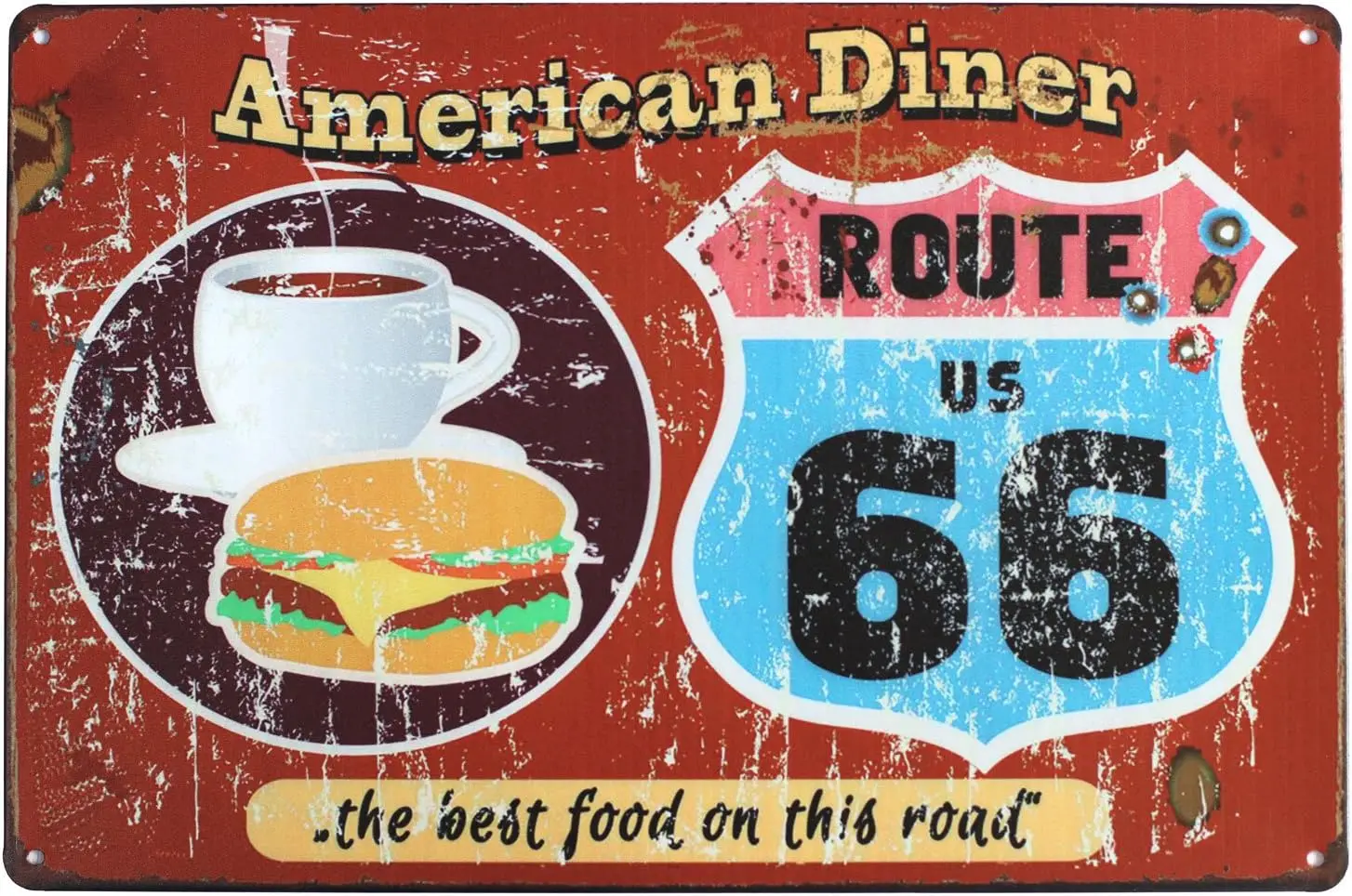 American Diner Route US 66 The Best Food On This Road Vintage Metal Sign