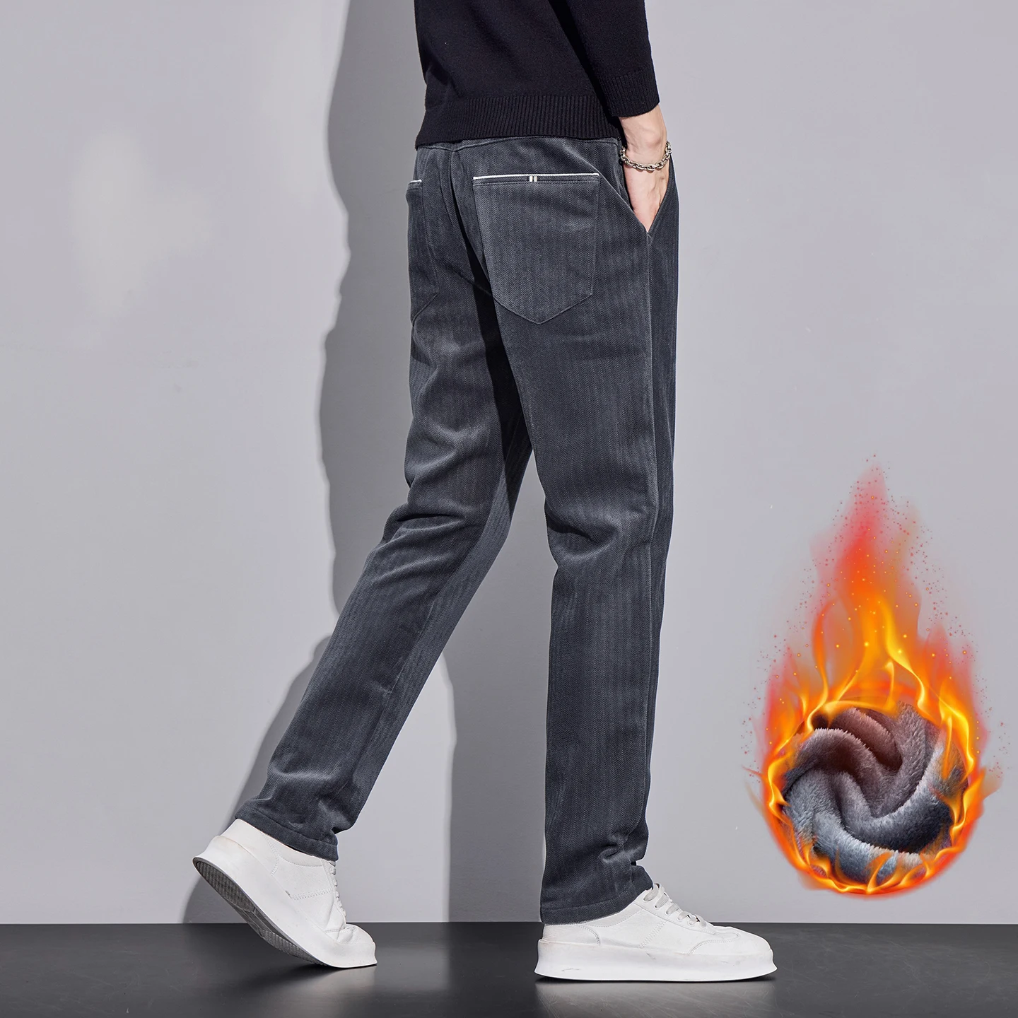 2026 3Color Fleece Men's Corduroy Casual Pants Chenille Thick Stretch Business Trousers Mid-rise Brand Winter Thermal Pants