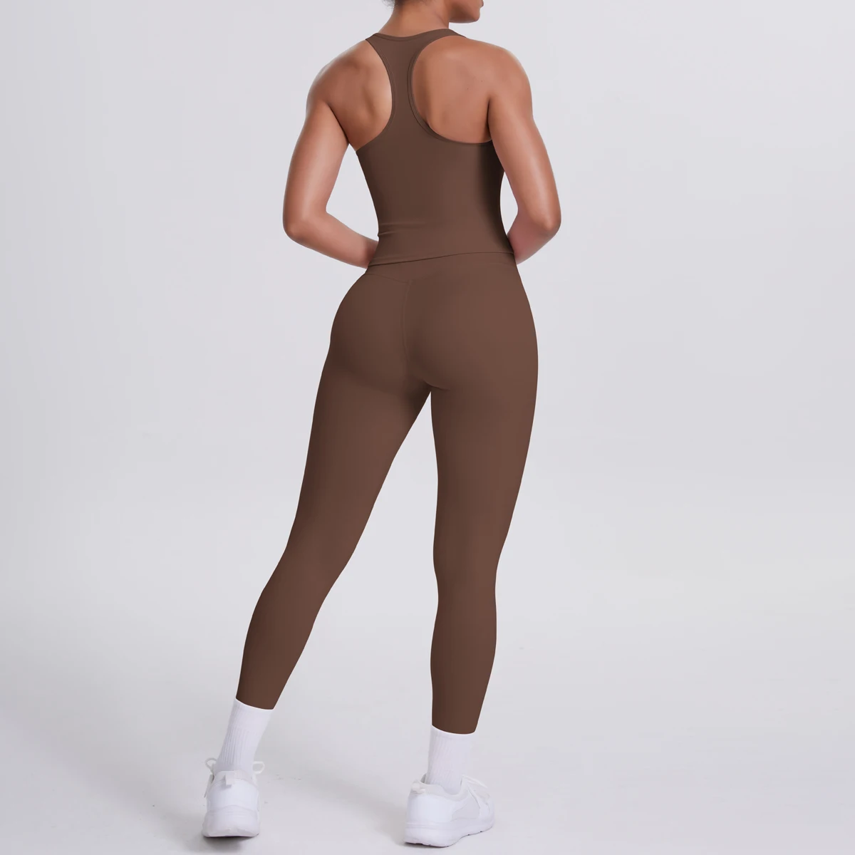 Hamidou 2-teiliges Damen-Yoga-Set, schnell trocknende, hüftformende Fitnesshose, Yoga-Leggings, einfarbig, Gym, schöner Rücken, I-förmige Weste – Detail 5