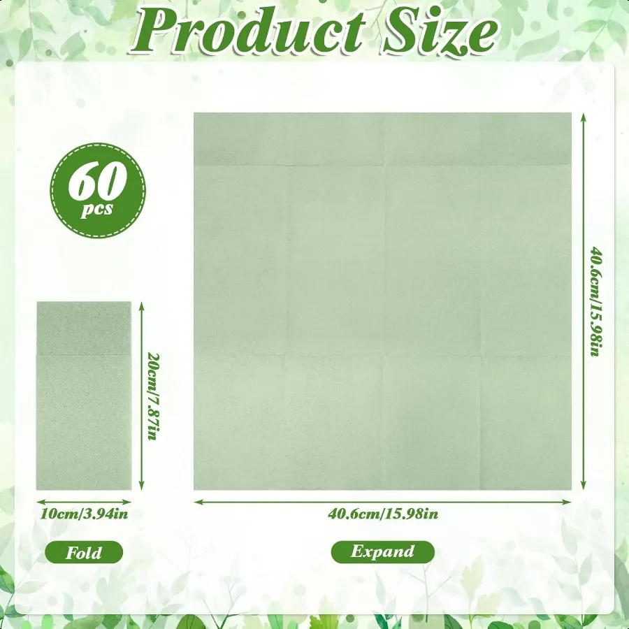 60 قطعة مناديل ورقية من الكتان الأخضر المريمية مع أدوات مائدة مدمجة وجيب مناديل كتان قماش مطوية مسبقًا مثل المناديل الورقية