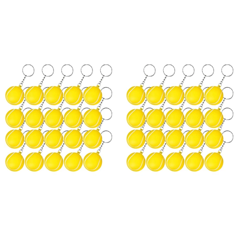 40 Pack Tennis Ball Yellow Keychains For Party Favors, School Carnival Reward, Party Bag Gift Fillers,Sports Souvenir