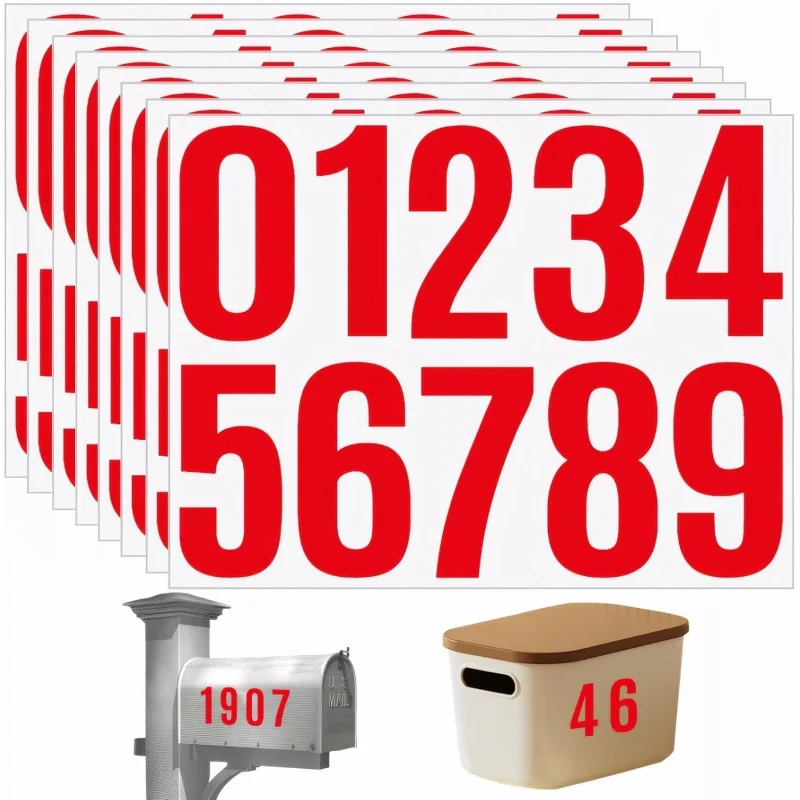 8 Sheets Waterproof Vinyl House Numbers Stickers Outside Large Mailbox - Self Adhesive Decals Signs,,, Window