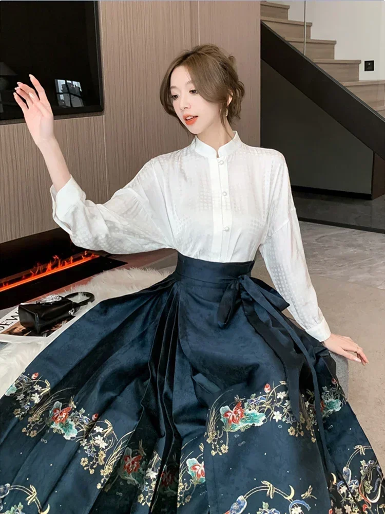 Women Spring Autumn New Weaving Gold Imitation Makeup Chinese Style New Chinese High Grade Horse Face Skirt D5321