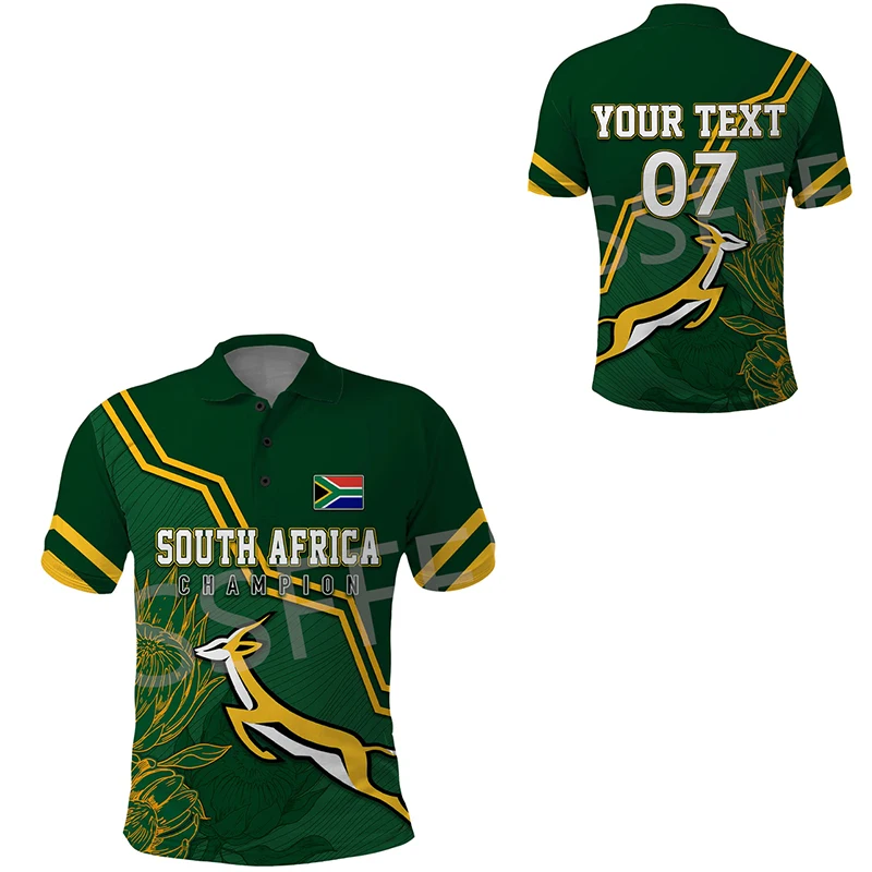 Custom Name Africa Country South Africa Flowers Flag Retro Tattoo 3DPrint Summer Casual Polo Shirts Short Sleeves Streetwear X2