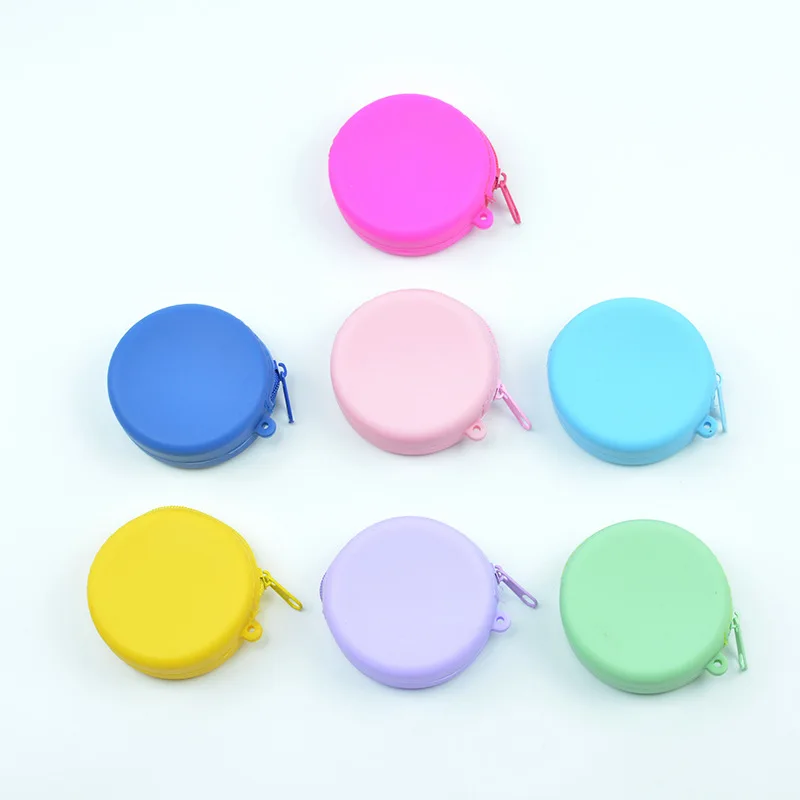 12pcs Coin Purses Silicone Plain Circle Shaped Sweet Waterproof Protable Small Storage Bag Mix Color