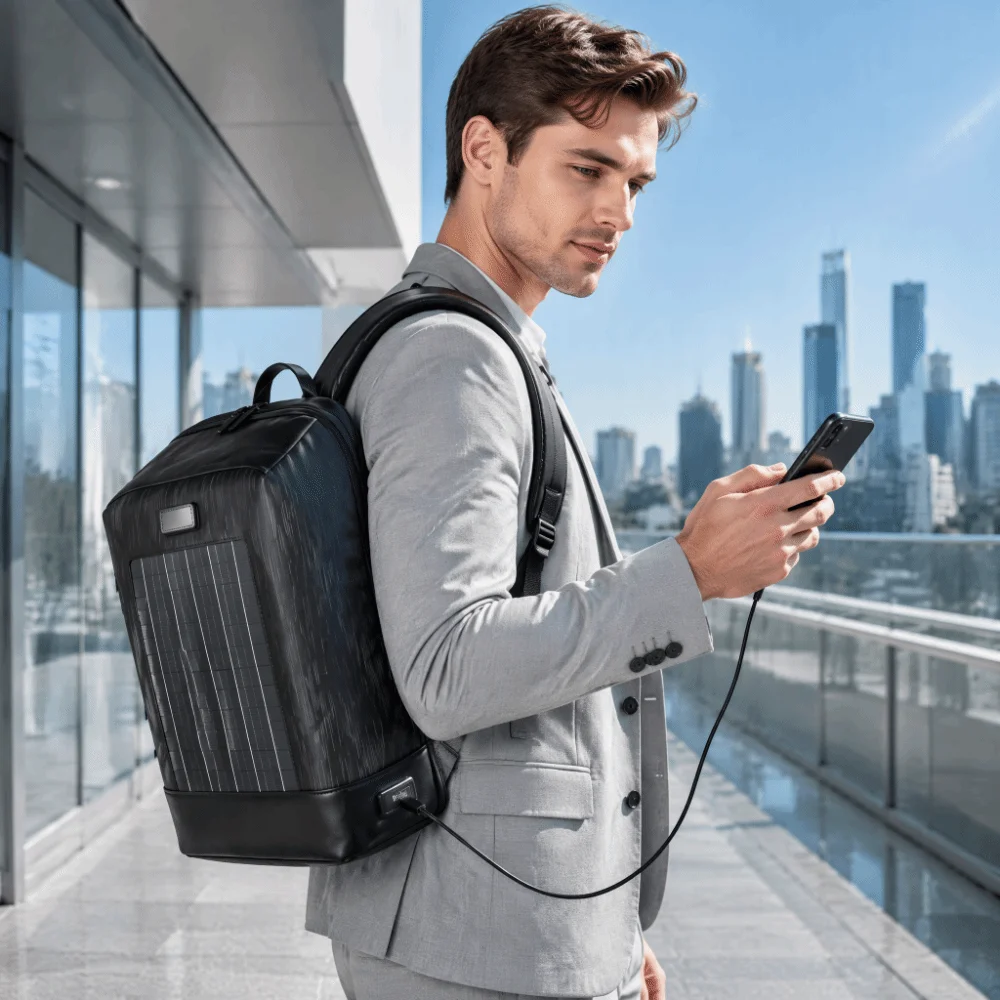 Large Capacity Solar Backpack Wear Resistant Waterproof Travel Backpack Built In USB Ports Solar Powered Laptop Backpack Men