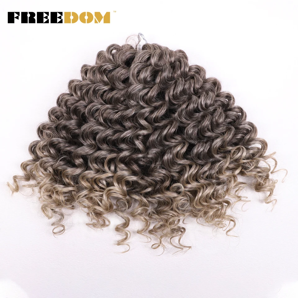 FREEDOM-trenzas de ganchillo de pelo rizado sintético, cabello ondulado profundo, fibra de alta temperatura, extensiones de cabello trenzado ombré