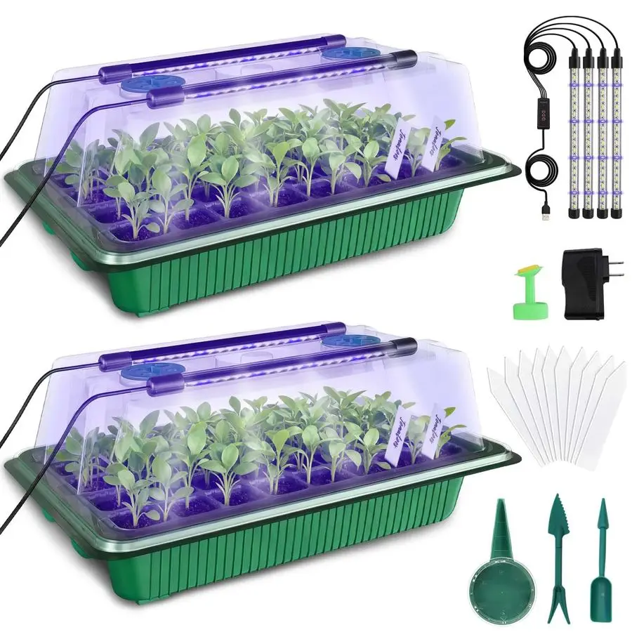 

Стартовый лоток для семян с 4 светодиодами для выращивания, 2 упаковки, 80 ячеек, стартовый комплект для семян с регулируемой яркостью, стартовый комплект для рассады с куполом a