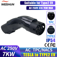 Tesla to Type2 EV Adapter Electric Vehicle Charger Connecter for 16A/32A Tesla/TPC Charger to Type2 Electric Car Adapter