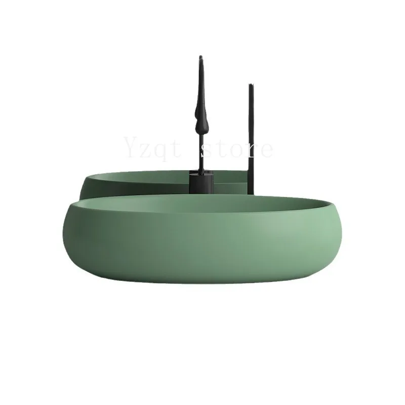 Khaki Oval Counter Basin Washbasin Household Ceramic Toilet Balcony Washbasin French Bathroom Cabinet
