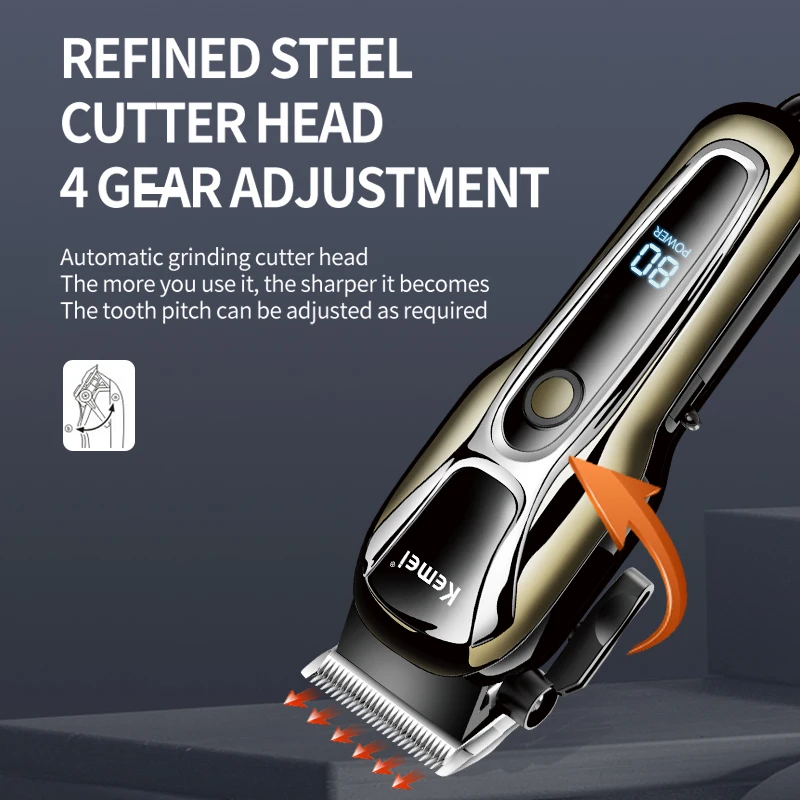KEMEI KM-PG1990AตัดผมClipperผมมืออาชีพจอแสดงผลLcd Trimmerที่มีประสิทธิภาพไร้สายผมClipper Trimmer