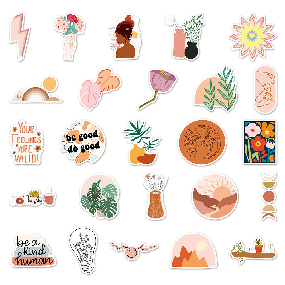 10/30/50/100pcs Cute Bohemian Style Cartoon Stickers Retro Art Graffiti Decals DIY Phone Skateboard Notebook Sticker Decoration