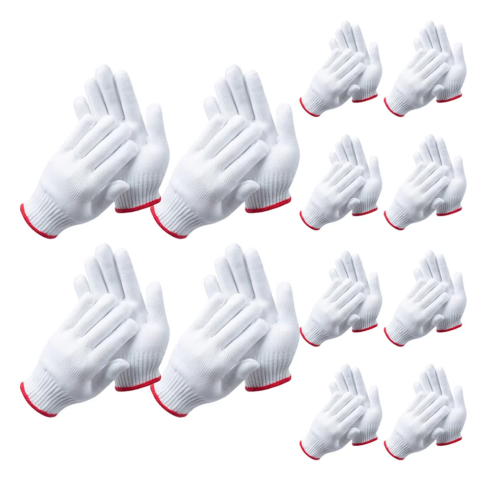 

12 Pairs Thick Cotton Nylon Gloves 500G White Washable Reusable Hand Protection Labor Gloves