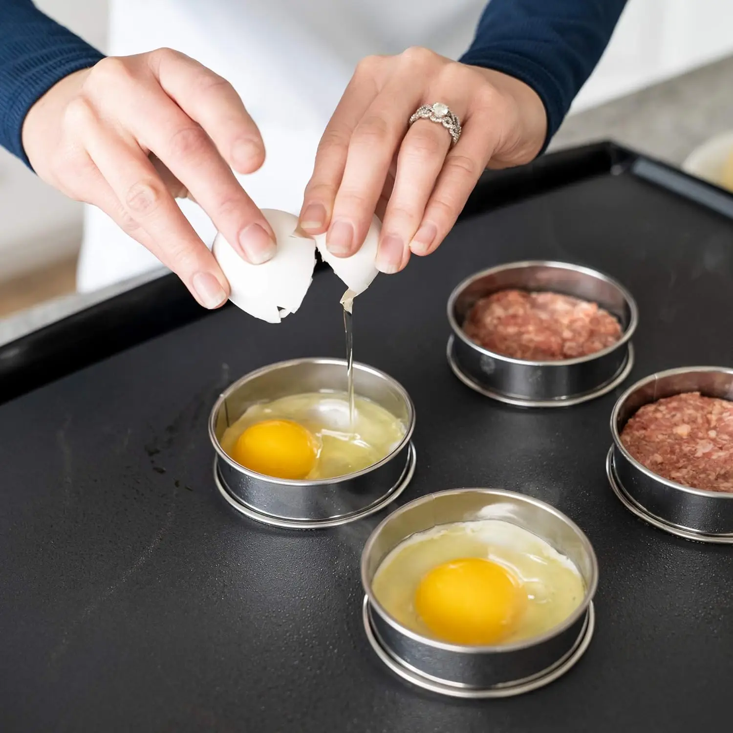 6 Stück Muffin- und Crumpet-Backringe, lebensmittelechter Edelstahl, antihaftbeschichtet, Gebäckform, für Pfannkuchen- und Keksebacken, für den Heimgebrauch in der Küche – Detail 5