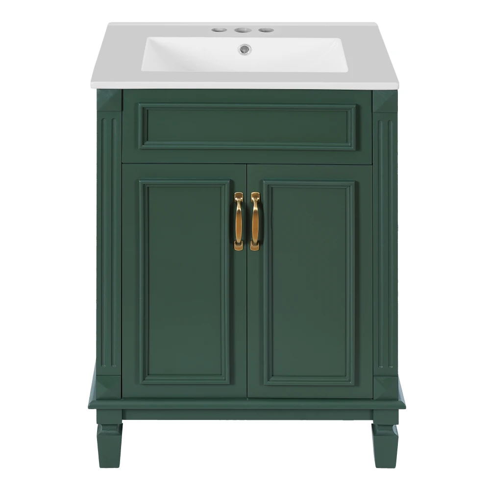 

24 inch bathroom vanity, modern bathroom storage cabinet with 2 soft door closures and adjustable shelves, solid wood frame.