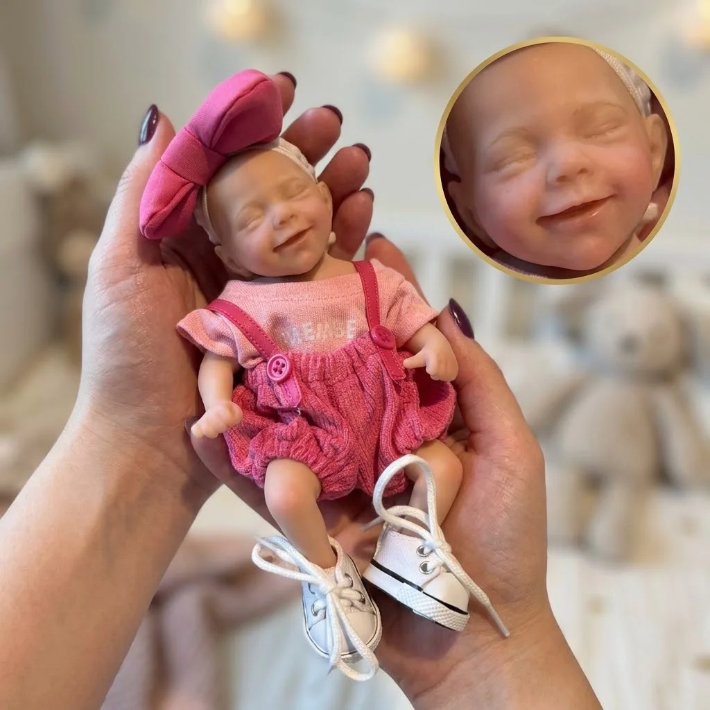 6 Inch Full Body Solid Silicone Reborn Doll April Realistic Newborn Soft Hand painted Washable Art Collection Collectible Gift