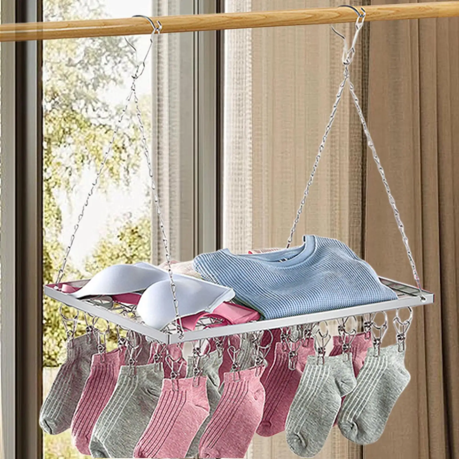 

Сушильная стойка из нержавеющей стали, несущая устойчивая портативная многофункциональная Органайзер, прищепки для брюк, полотенец, юбки, шарфа, балкона