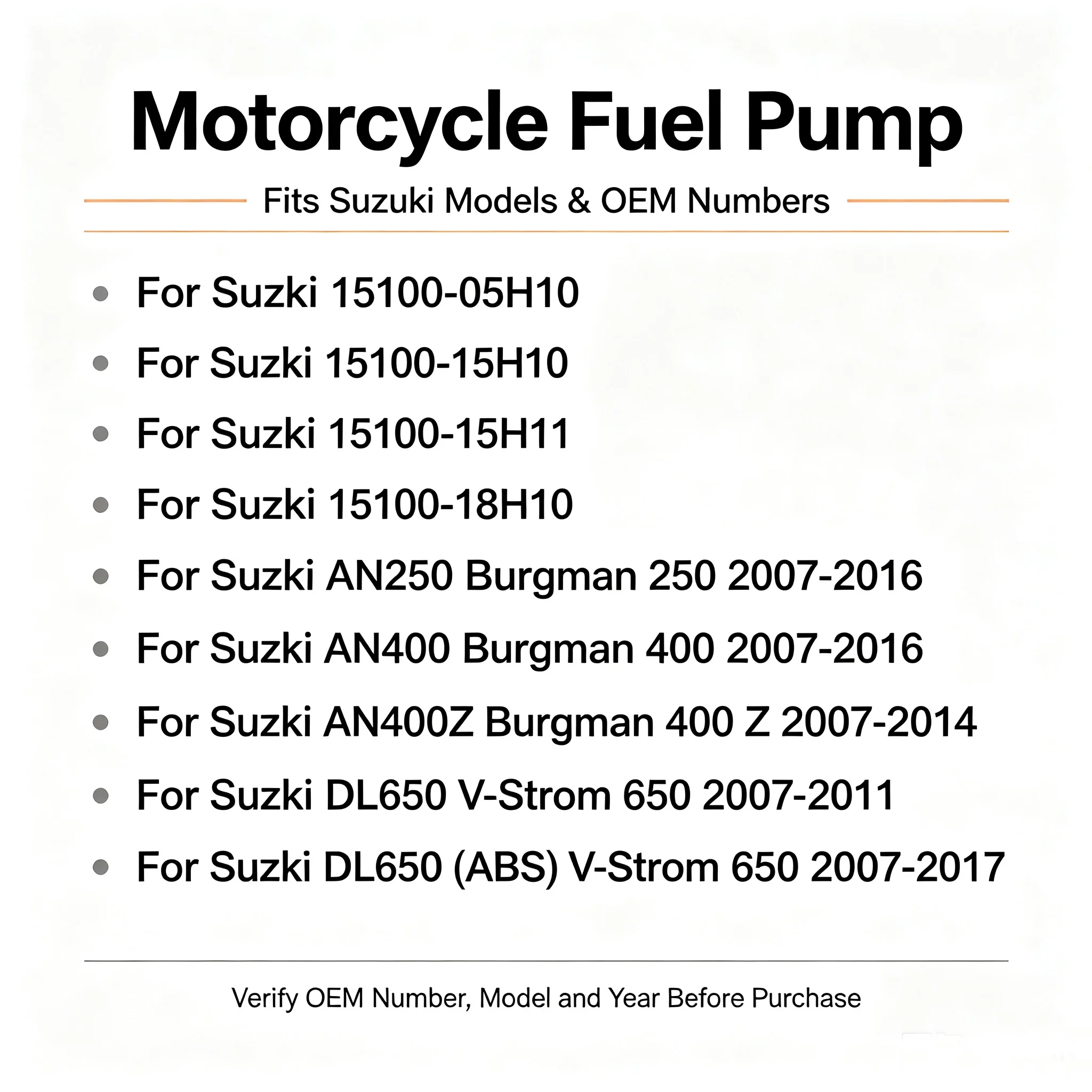 15100-05H10 15100-15H10 Fuel Pump For Suzuki Burgman 250 400 AN250 AN400 AN400Z GSR400 GSR600 GSR750 GSX1250 GSX1300 Hayabusa
