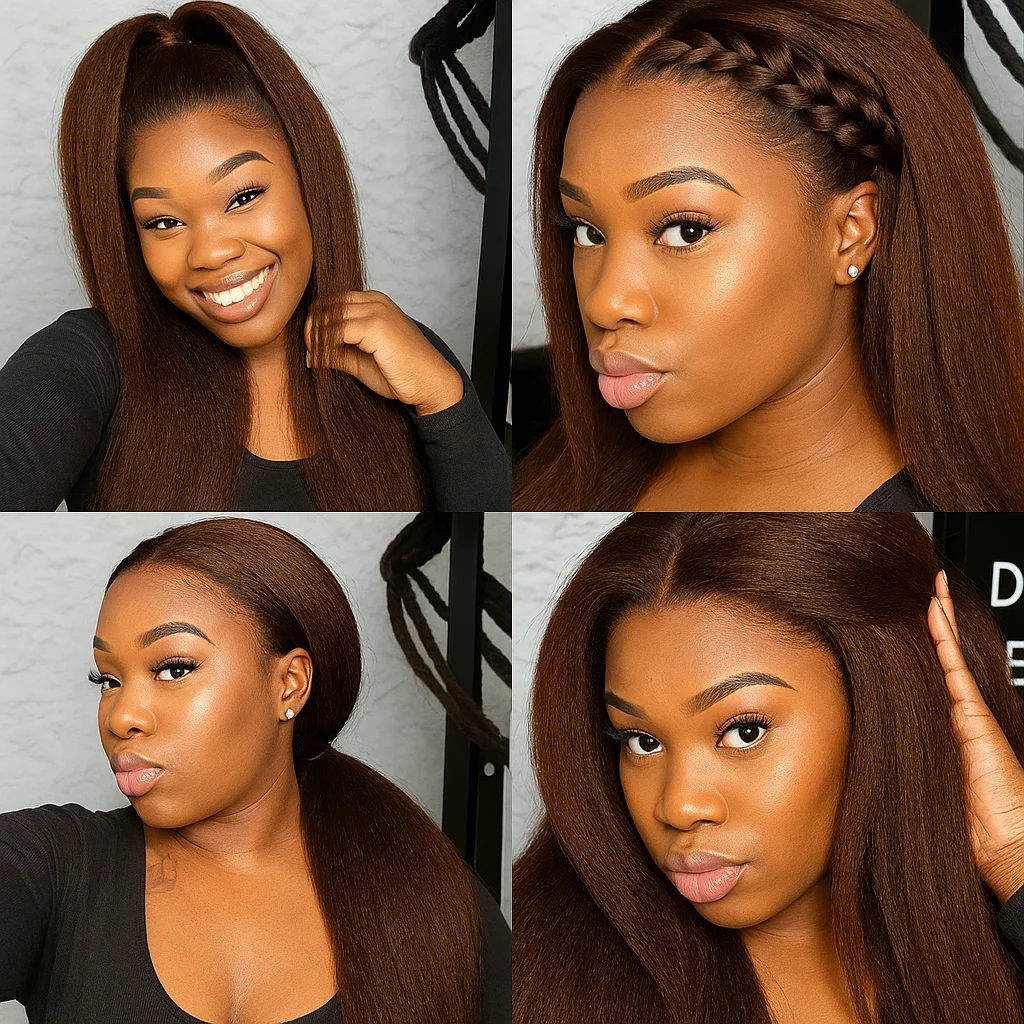 باروكة من شعر طبيعي مفرود بني غريب HD 13x6 دانتيل أمامي قبل القطع بدون صمغ شعر مستعار منزوع مسبقًا للمبتدئين مظهر طبيعي للنساء