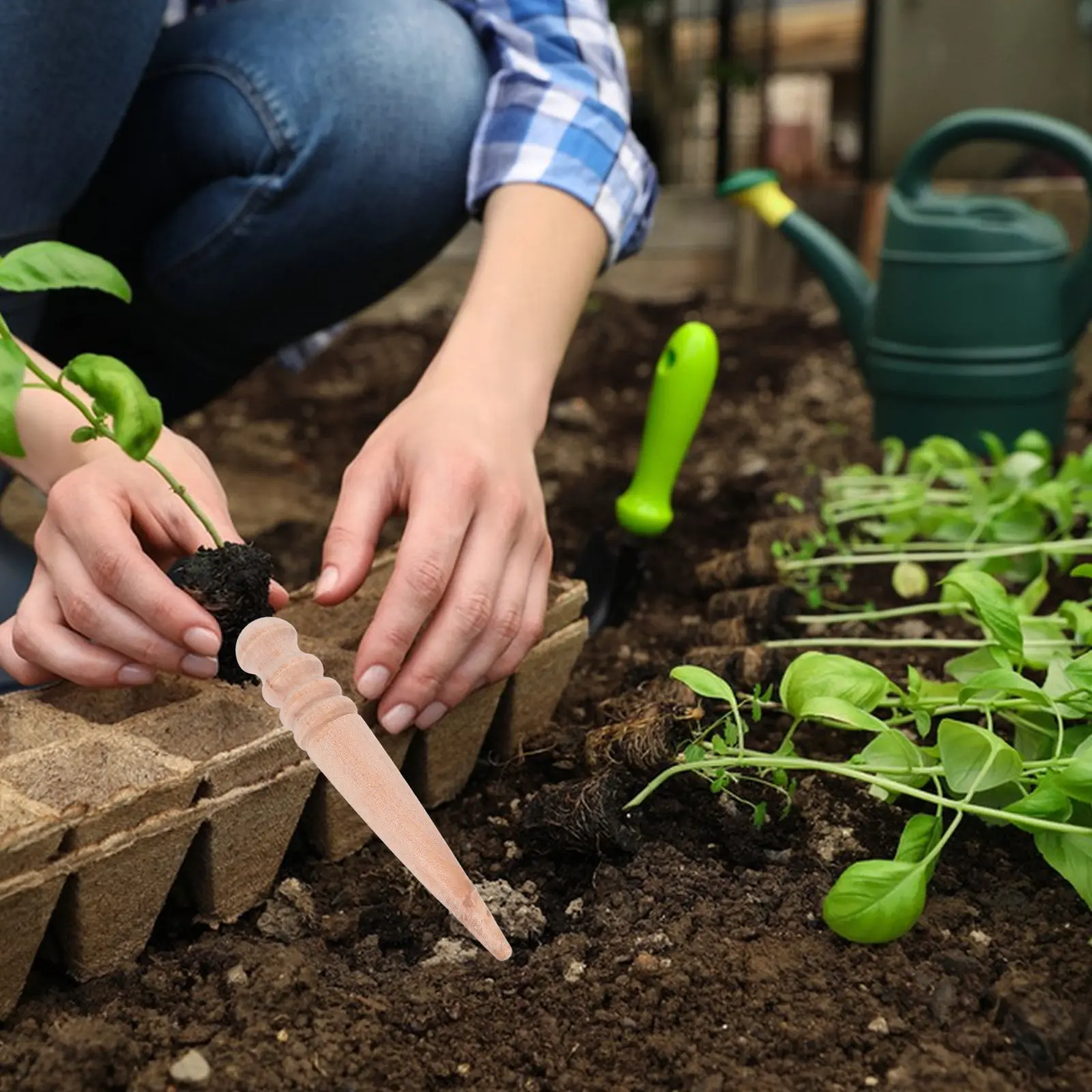 

Деревянный садовый инструмент для посева семян, пересадки растений, портативный инструмент для посадки, для использования в помещении и на улице, для садоводства, газонов и овощей