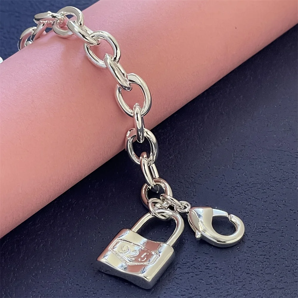 Charms Lock 925 Sterling Silver Chain Bracelets for Women Men Luxury Lover Wedding Party Holiday Gift Jewelry