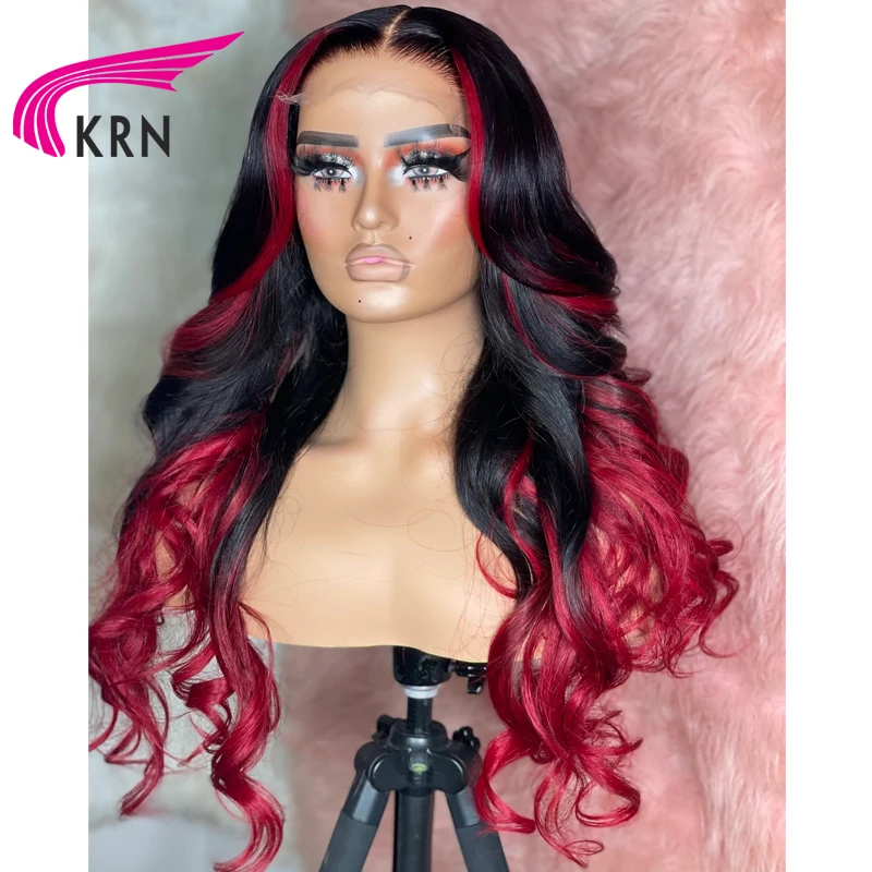 Braziliaanse Remy Golvend Rode Hoogtepunt 13X6 Diepe Deel Pruiken Menselijk Vrouwen Haar Gekleurde 13X4 Lace Front Menselijk Haar pruiken Rood 180% Dichtheid