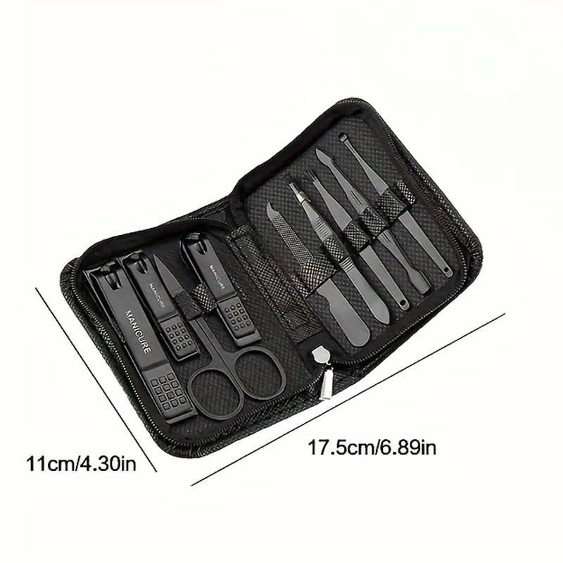 Set tagliaunghie e manicure di lusso da 9 pezzi, con scatola da viaggio - Pinze per cuticole in acciaio inossidabile, strumenti per la cura delle mani e dei piedi