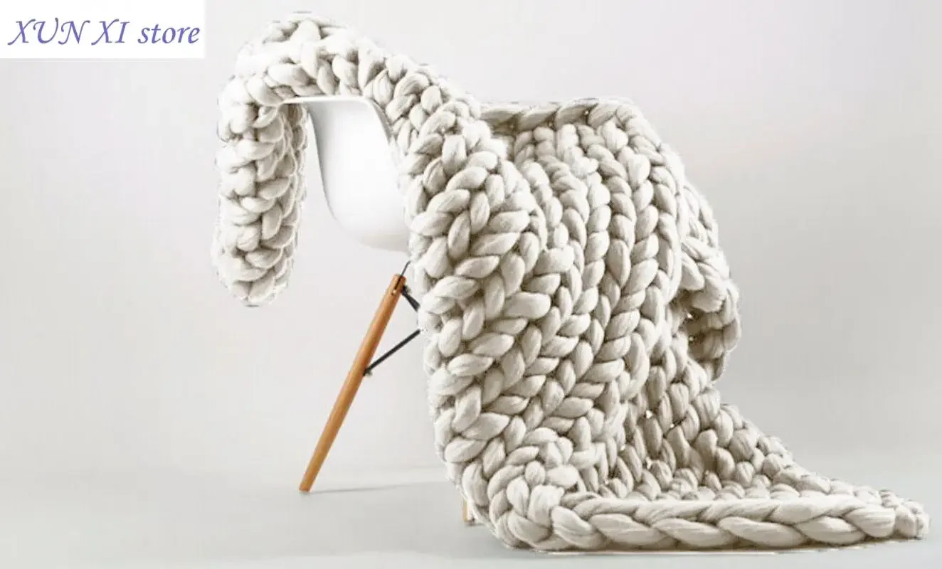 

New Chunky Knit Blanket Throw Hand Knitted Chenille Throw Blanket Soft Thick Yarn Rope Crochet Blankets for Couch Bed Sofa