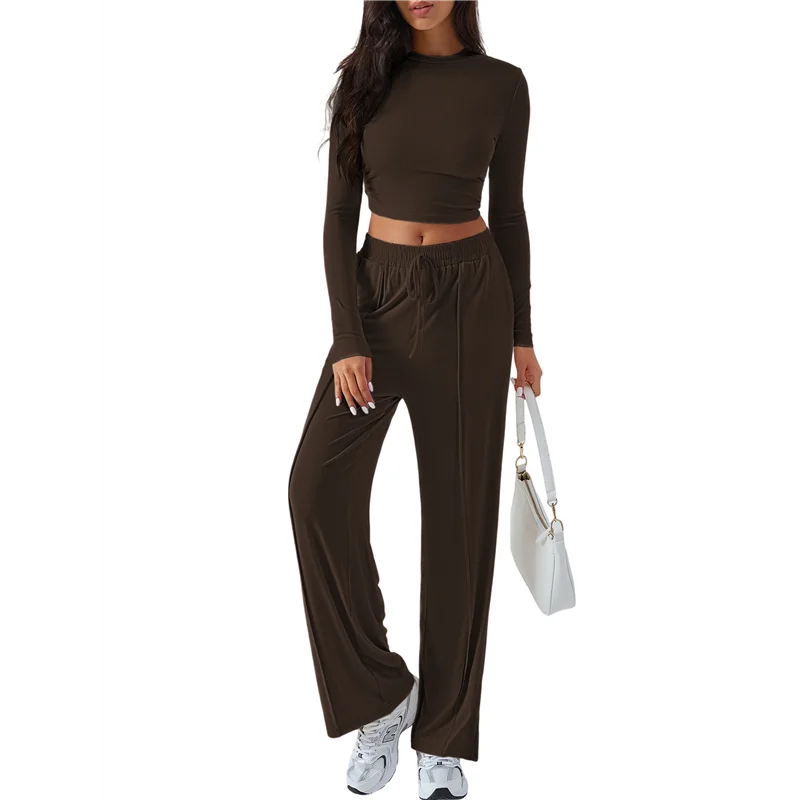 

ABRT-Женская спортивная одежда из двух предметов Y2K, облегающий топ с длинными рукавами, широкие брюки, весенне-осенняя спортивная повседневная одежда