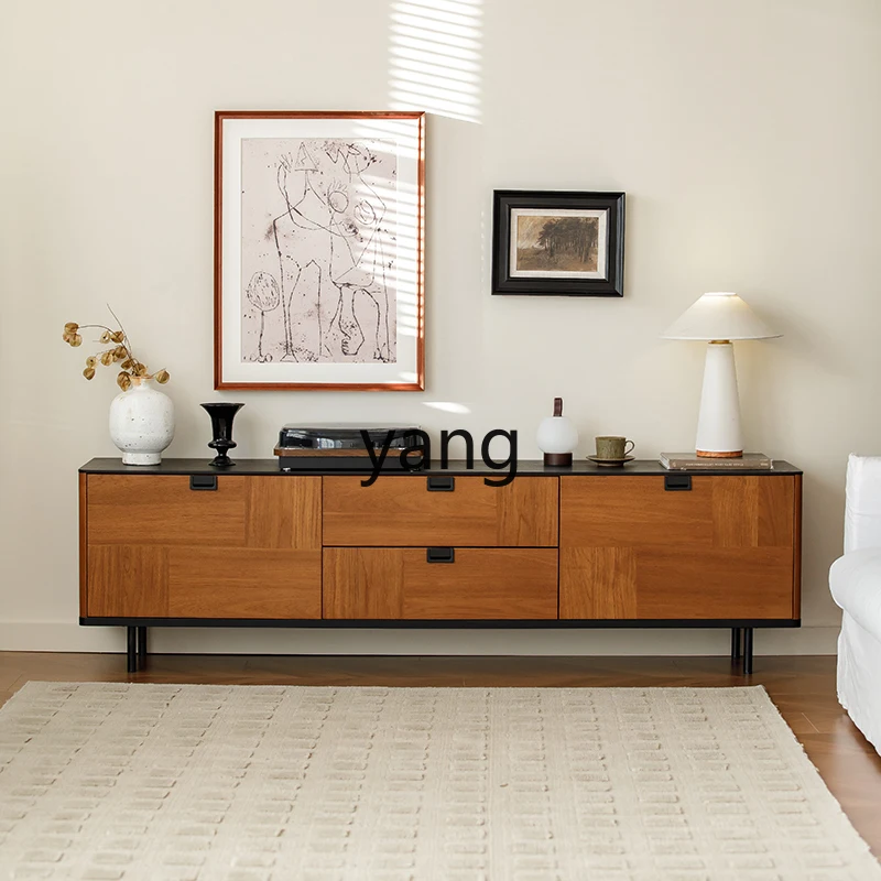 LHHM,  medieval solid wood veneer TV cabinet retro living room high floor cabinet