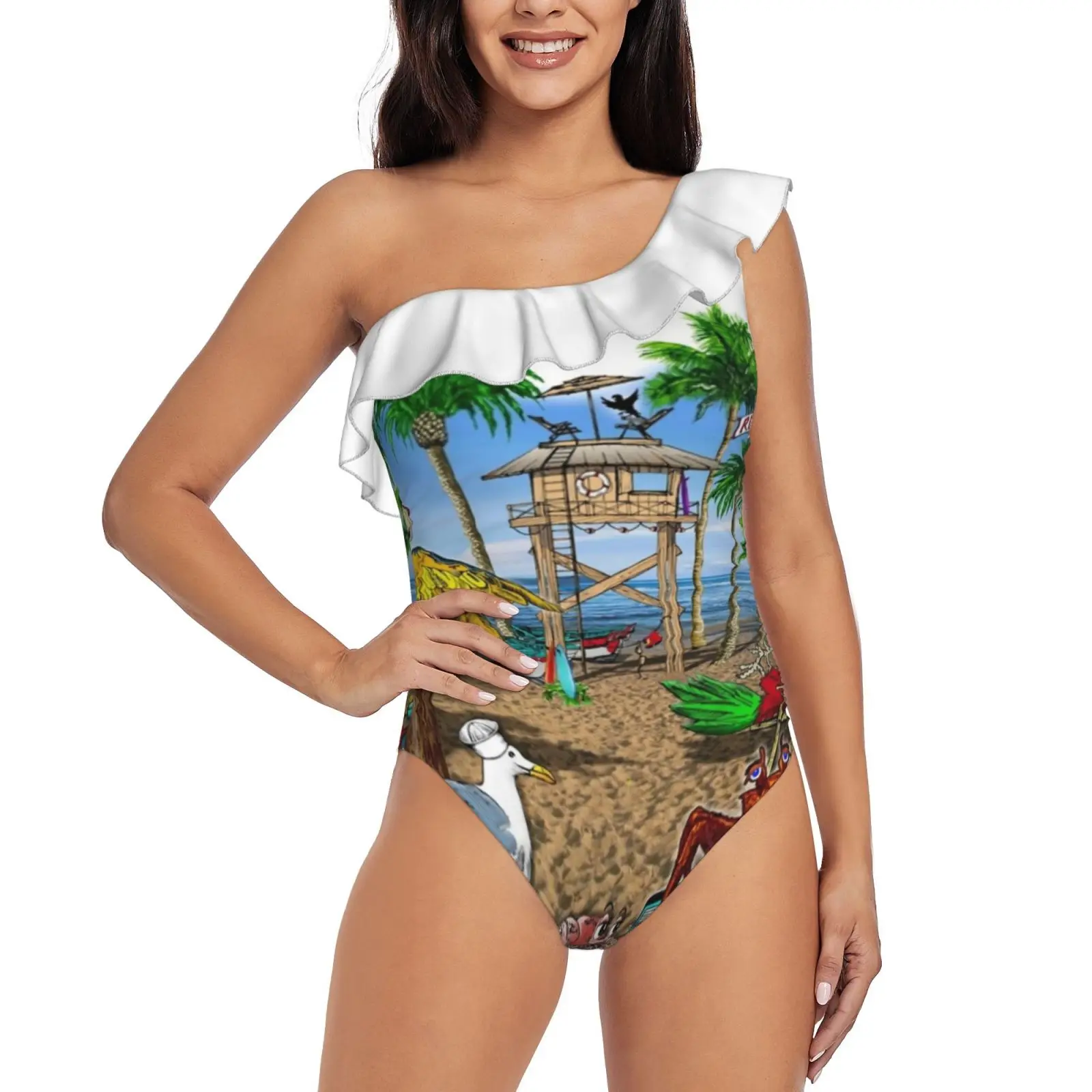 Parrot Beach Party One-Piece Swimsuit Women Sexy Monokini Bathing Suits New Girl Beach Swimwear Parrot Beach Party Parrot Beach