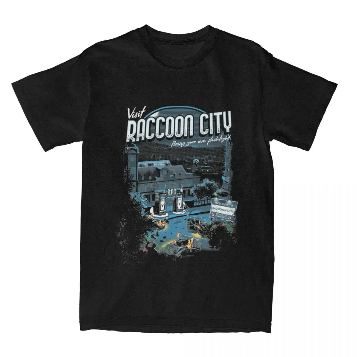 Visit Raccoon City T-Shirts for Men Women Resident Evils Fun Pure Cotton Tees O Neck Short Sleeve T Shirt Classic Tops Haikyuu