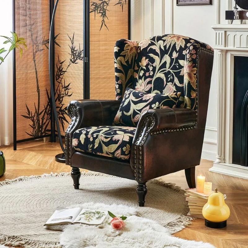 

Flowering tiger chair French retro style fabric leather splicing sheet