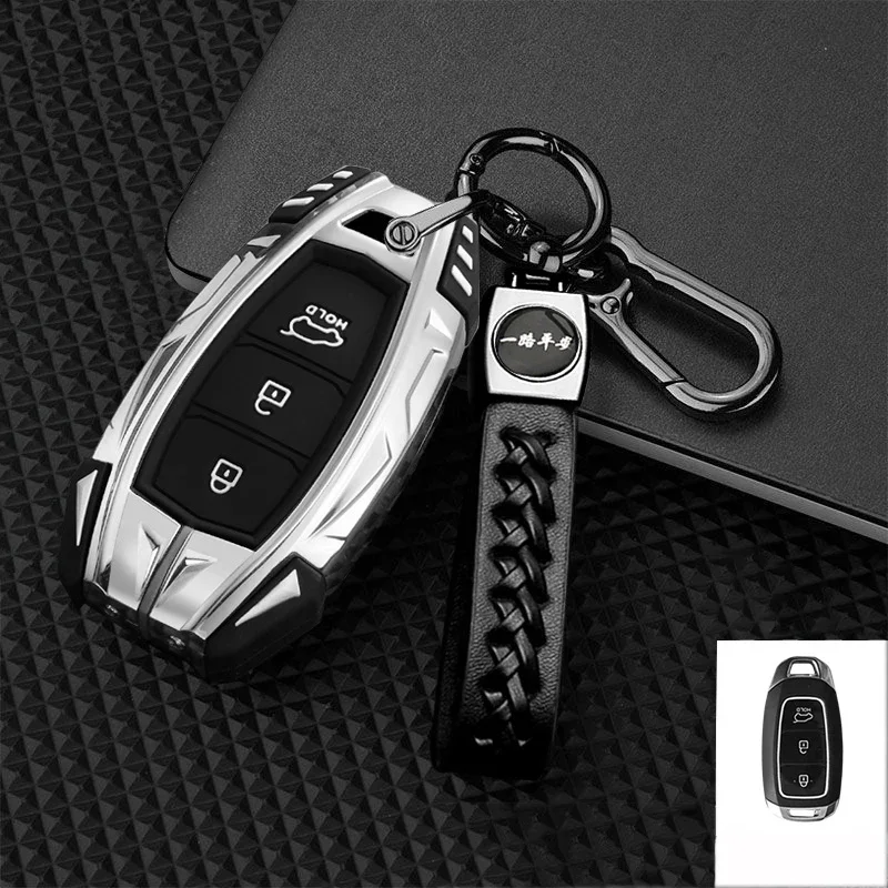 

Zinc Alloy Car Key Case For Hyundai Elantra GT Kona 2018 2019 Santa Fe Veloster Smart Remote Fob Cover Protector Bag Car Styling