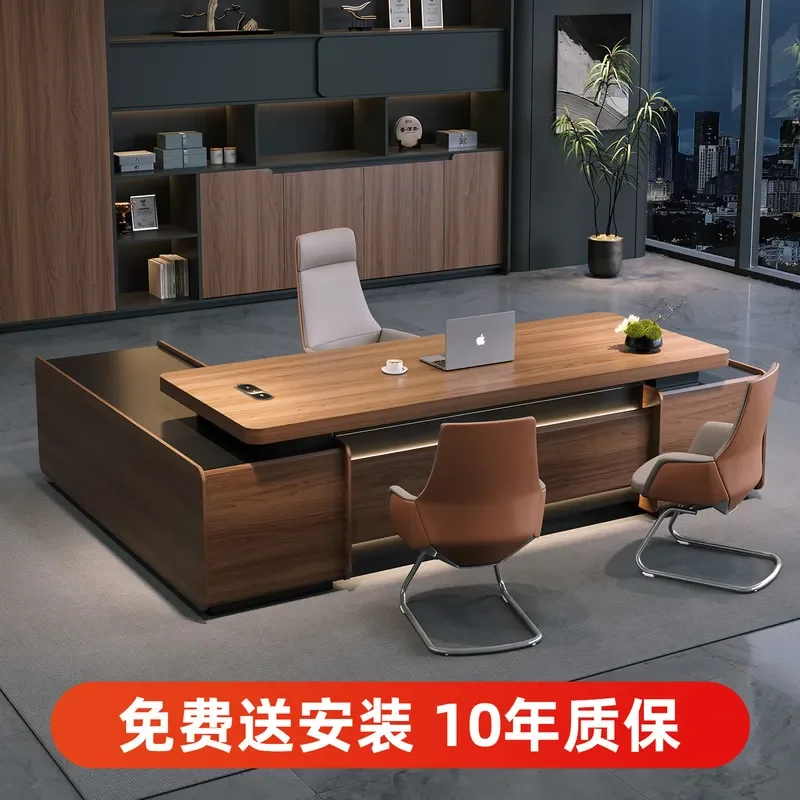 Solid Wood Executive Desk and Chair Set Chinese Retro Style High End Office President Table Large Boss Workstation Furniture