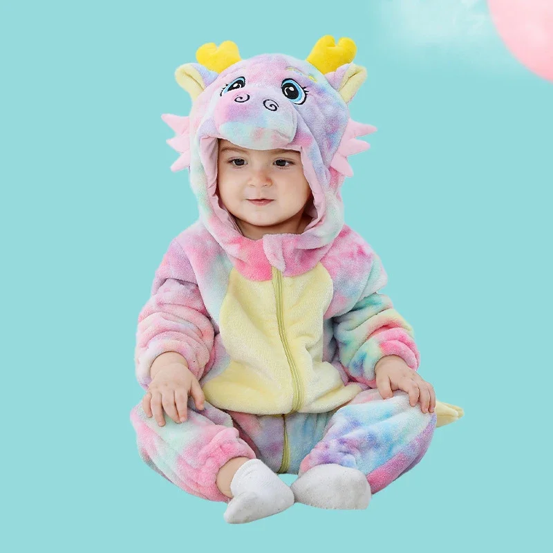 

Winter Baby Girl Clothes Bodysuit Boy Kawaii Dragon Cartoon Soft Flannel Pajamas Newborn Romper Onesie Baby Jumpsuits Cosplay