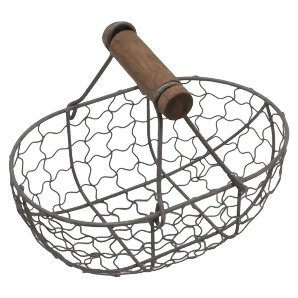 

Iron Storage Basket with Wooden Handle Snack Fruit Plate Storing Food Photography Props for Kitchen Organizer Fruit Bread Snack