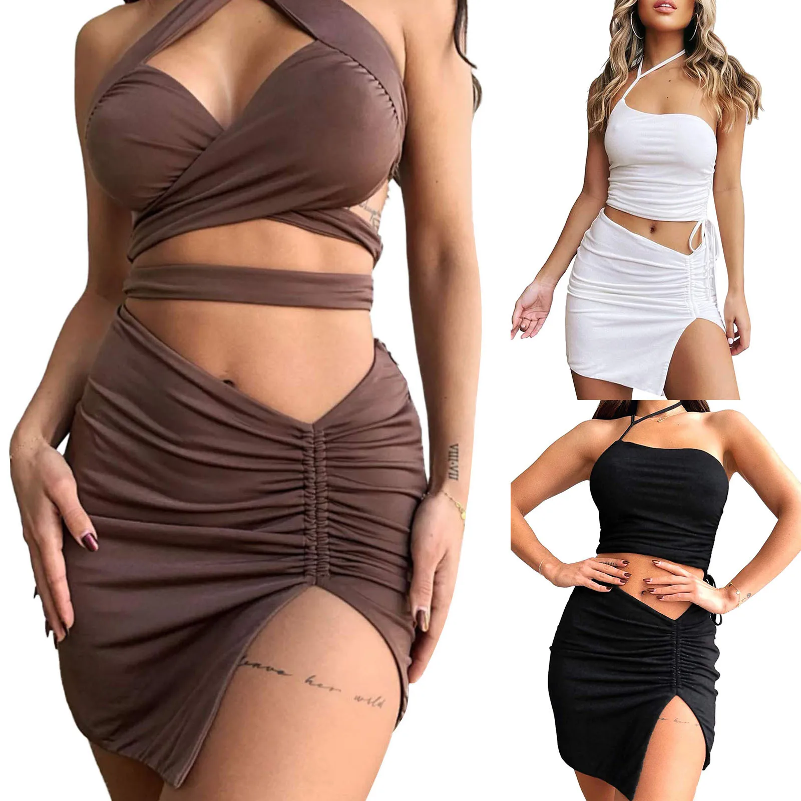 Sexy Bodycon Split Midi Skirts Summer High Waist Irregular Hem Skirt Women